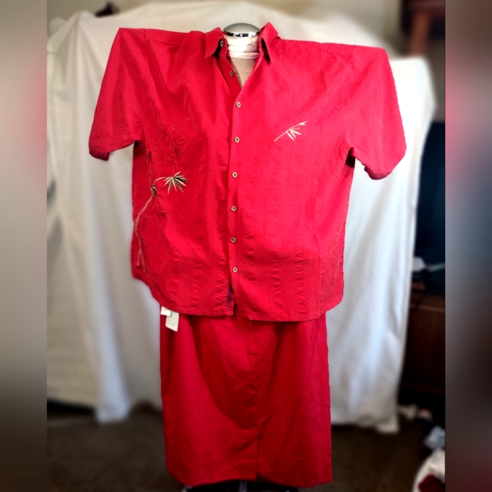 Skirt +Top, TAG Fitting Image +Bamboo Cay  Red, ButtonUp Hawaiian shirt,4X/26